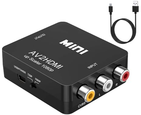 RCA to HDMI, AV to HDMI Converter 1080P Composite CVBS Adapter Support PAL/NTSC with USB Charge Cable for PC Laptop Xbox PS2 PS3 TV STB VHS VCR Camera DVD