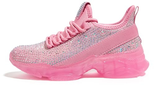 LUCKY STEP Girls Rhinestone Slip On Sneakers,Pink Rhinestone,Big Kid 4