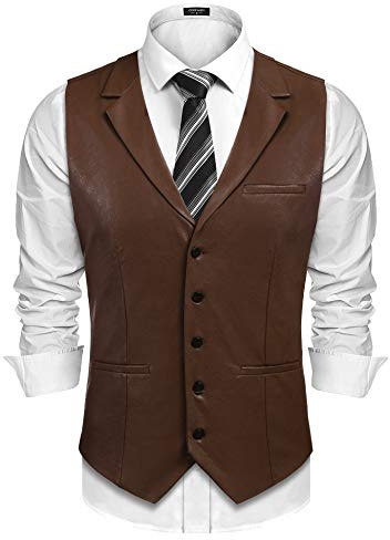 COOFANDY Men's Leather Suit Vest Casual Western Vest Jacket Slim Fit Cowboy Vests Waistcoat for Male