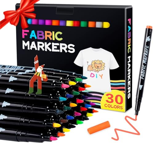 Adorfine 30Pcs Fabric Pens Permanent for Cothes, 30 Color Fabric Markers Washable Resistant Fabric Paint Pens for T Shirt Design Kit Canvas Tote Bag Pillowcases Plain Cotton Bags Shoes DIY Crafting