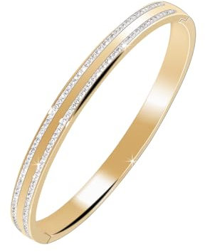 MILAKOO Damen Edelstahl Armband 6mm Elegantes Doppel Drain Diamond Oval (Gold)