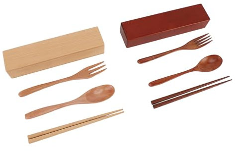 Reusable Wooden Utensils for Eating, 8Pcs Travel Wooden Cutlery Set with Case Portable Lunch Utensils Wood Flatware Set for Eating