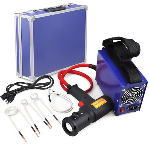 YMAOMAO Flammenlose Kfz-Induktionsheizung, 1500 W magnetisches Induktionsheizungsset, handgeführtes elektromagnetisches Mini-Induktionsheizungswerkzeug mit 4 Spulen und Werkzeugkasten