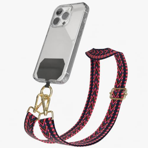 EAZY CASE - Handykette Universal zum Umhängen kompatibel mit jedem Handy Kette mit Hülle kombinierbar Handykordel mit Karabiner für Handyhülle Handyband zum Umhängen Bunt Boho Kordel Pink Blau Gold