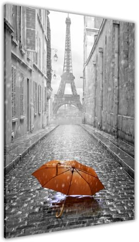 Pastello Paris Umbrella Orange Canvas Wall Art Picture Print for the Living Room, Bedroom, Home Decor