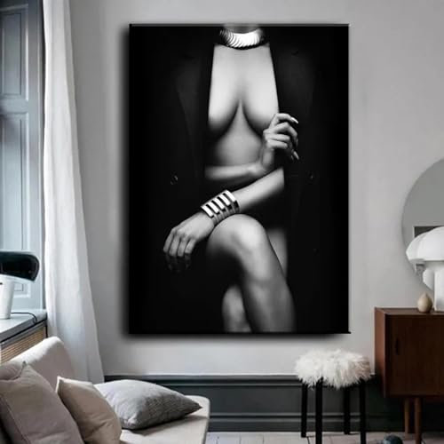 CHAOJIART Sexy Frau, Gemälde, Kunstdrucke, modernes Weinglas, nacktes Mädchen, Leinwand-Poster, schwarz-weiß, Bild für Wohnzimmer, Wanddekoration, 30 x 50 cm, rahmenlos