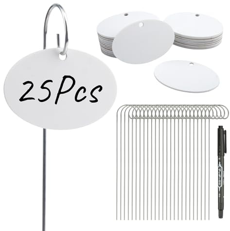 Temlum 25er Set Pflanzenschilder zum Beschriften, Acryl Pflanzenstecker Beschriftungsschilder Wetterfest Pflanzschilder für Draussen Namensschilder für Gemüse, Kräuter, Blumen (Weiß)