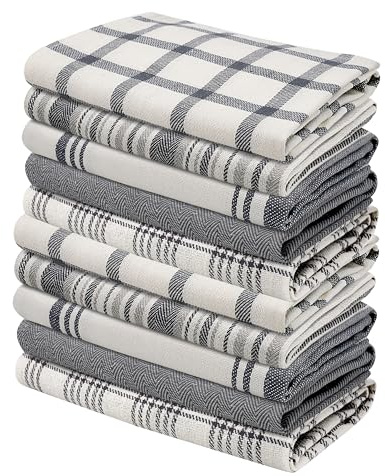 LinenWeave Pack of 10 Cotton Tea Towels for Kitchen-100% Cotton 45 x 70 cm -Super Absorbent t towels pack of 10- Machine Washable Kitchen Towels-Dish Towels for Drying Dishes