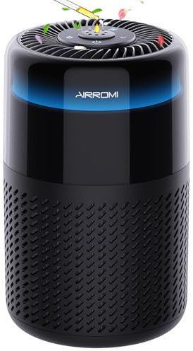 AIRROMI Purificadores de aire para el dormitorio del hogar, hasta 765 pies cuadrados, con filtro de carbón activado, aromaterapia, luz nocturna RGB, limpiador de aire silencioso de entrada de 360°