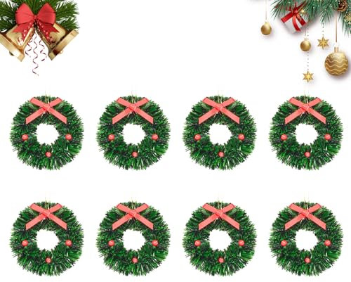 8 Piezas Corona Decorativa Navideña Mini de 4cm para Casa de Muñecas, Guirnalda para Árbol de Navidad, Decoración de Jardín, Colgante Decorativo