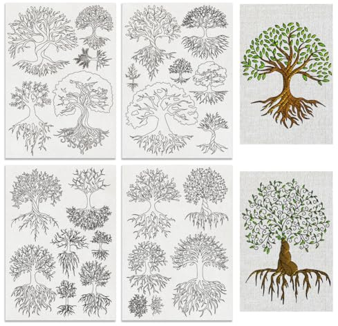 BENECREAT 4 Feuilles 24Pcs Arbres de vie - Broderie soluble à l'eau, 29.7x21cm Stabilisateur de Papier de Broderie pour Branches, Feuilles, Stick and Stitch Pour chemises, manteaux, sacs