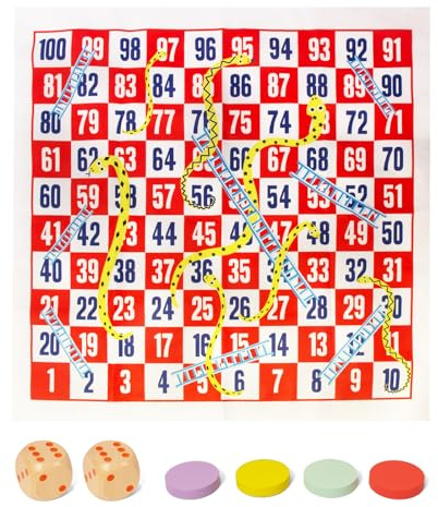 Woodenfun Snakes and Ladders Board Game, Traditional Ladder Game for Children, Folding Chess Board Made of Fabric, Party Game