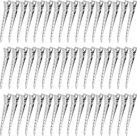 48 Stück Haarclips Damen, Metall Friseur Hair Clips, 9cm Silber Haarklammern Friseurbedarf, EnteBill Abteilklammern Friseurmit Löchern, Haarspangen für Friseursalons, Styling
