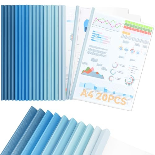 CC ODDHOME 20 Stück Klemmschienen A4, Rückenbreite 10 mm, 90 Blatt Bindekapazität, Klemmmappe A4 für Office Schule File Dokumente Organizer, Blau