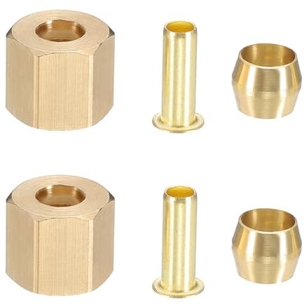 PATIKIL 30Pcs Brass Compression Fittings Assortment Kit, 1/4 Compression Sleeves Ferrules Inserts Nuts for Connecting Air, Fuel, Water, Oil and Inert Gases