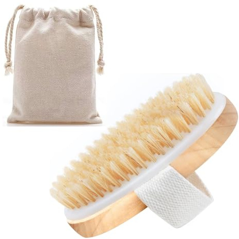 Dry Brushing Body Brush with Storage Bag - Exfoliating Brush Natural Bristle Bath Brush for Removing Dead Skin, Showering Exfoliator for Women, Men, Elderly (Small)