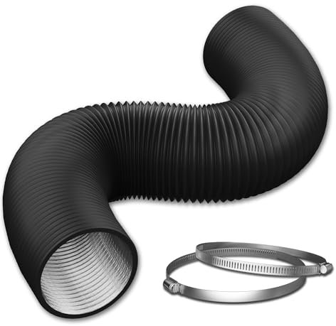 Flexibler Luftführungsschlauch, 30,5 cm, 2,4 m, schwarz, Aluminiumk, 4-lagiger Schutz, Trocknerentlüftungsschlauch für HVAC, Heizung, Kühlung, Belüftung und Auspuff, 2 Klemmen im Lieferumfang