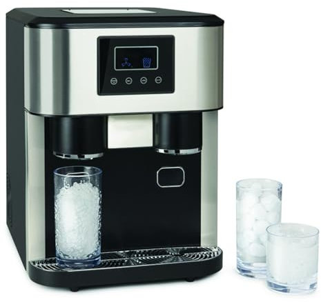 Ice Maker Machine and Water Dispenser, Counter Top Ice Cube Maker for Home -2 Water Inlet Methods, 16 Ice Cubes per 7-9 Minutes, for Office, Home