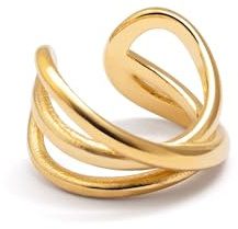 SINGULARU - Orecchino Singolo Ear Cuff Triple Cross. Ottone con Finitura in Bagno d’Oro 18Kt. Gioielli da Donna