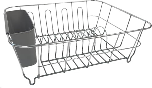 Dish Drying Rack & Cutlery Holder 2 Piece Set ✅ Compact Sink-Fitting Dish Drainer with Rubberized Undercoating ✅ Space-Saving Kitchen Organizer for Plates, Cups, Bowls & Utensils In Sink, Dark Gray
