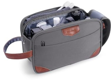 ECOHUB Reise Kulturbeutel für Herren, Kosmetiktasche mit Doppelter Reißverschlussöffnung, Wasserdicht Kulturtasche mit Groß Fach & Nassfach, PET-Recycelte Waschtasche, Toiletry Bag für Männer(Grau)