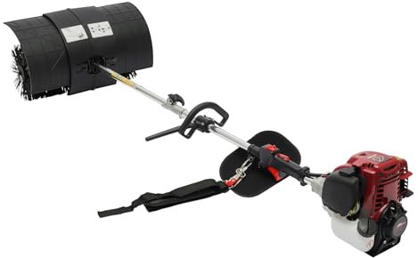 Power Broom 31CC Petrol Walk Brush Sweeper, 1.4hp/1000W Single Cylinder Air-Cooled 4-Stroke Lawn Sweeper, Gas Power Cleaner Hand Walk Behind for Boulevards Driveway