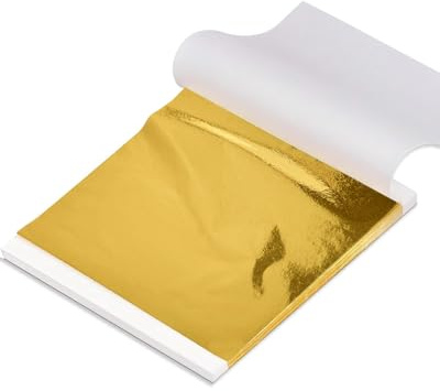 Luckymica Hojas de Oro – Pack de 100 Hojas Grandes 14 x 14 cm para Artes, Manualidades, DIY, Dorado, Pintura, Scrapbooking, Decoración del Hogar, Muebles, Uñas y Proyectos Creativos