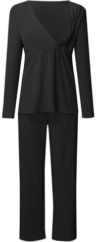 Générique Pigiama Agnello da donna, maternità, a maniche lunghe, allattamento al seno, maglietta + pantaloni pigiama, set pigiama puffo ragazza, Le Noir, XXL