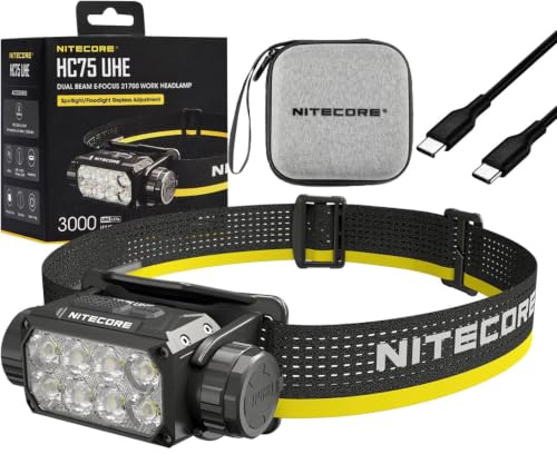 Nitecore HC75 UHE Stirnlampe – 3000 Lumen LED Kopfleuchte mit E-Fokus, USB-C Schnellladen, TrueVision+, 192 m Leuchtweite, IP68 wasserdicht, wiederaufladbar, für Bau, Outdoor, Rettung & Arbeit