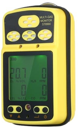 Detector de Gas 4 en 1 O₂ LEL CO H₂S, comprobador de Sensor, Monitor multigas con función de Alarma retroiluminada y Pantalla LCD Sensores precisos para una detección rápida