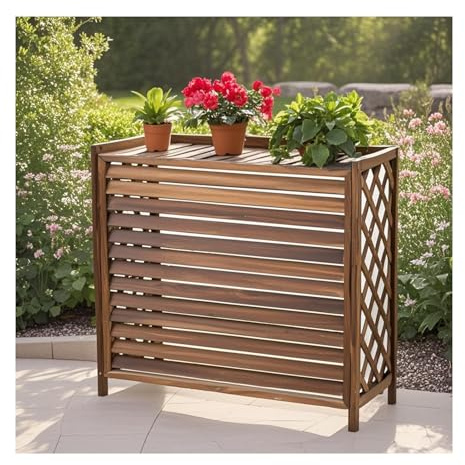 HBOOMOEM Air Conditioner Fence，Wooden Mesh Air Conditioner，Cover Outdoor Unit Frame，Solid Wood Radiator Cover Air Conditioning Covers，Suitable For Outdoor Unit Brown Plant Stand.(100*43*94cm/39.4*16.9