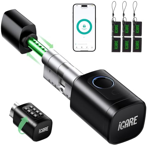 Cerradura Inteligente, Cilindro de Cerradura Ajustable 60-90mm (30/30, 45/45), Cerradura Electrónica para la Puerta de Entrada con RFID, App, Bluetooth, Teclado, WIFI, Smart Lock con Código Pin