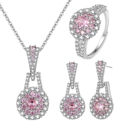 Sumpgle Set di gioielli vintage con zirconi rosa gialli e cristalli, set di orecchini e collana trio, design minimalista unico, squisiti accessori quotidiani per le donne