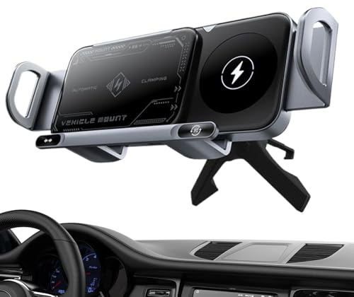 Car Charger - Wireless Car Mount Charger | Vehicle Cell Phone Holder | 15W Double Coil Wireless Foldable Cellphone Charging Device For Air Vent Dashboard Center Console - Mount Dashboard Windscreen