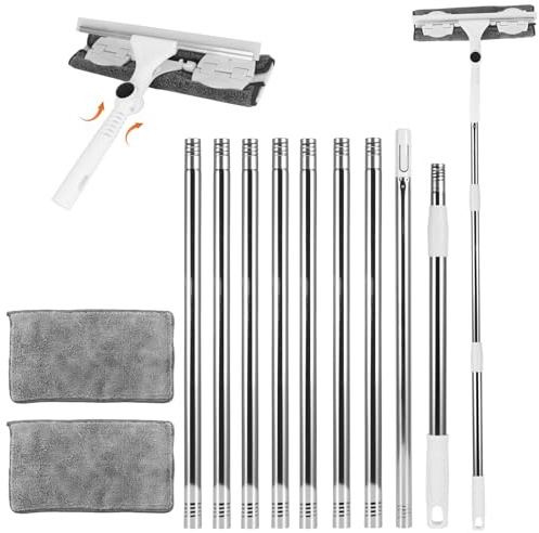 Window Cleaning Equipment, 13.1Foot/4m Telescopic Window Cleaner with Window Squeegee, Long Reach Extendable Window Cleaning Pole, 2 in 1 Windows Glass Cleaning Tool for Indoor/Outdoor High Windows