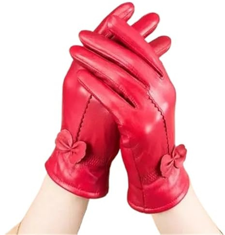 ZYAYNG Guantes De Cuero Para Mujer Guantes De Piel Auténtica For Mujer, Guantes De Piel De Oveja Roja, Guantes A Prueba De Viento For Otoño E Invierno, Guantes De Cuero For Mujer Para Mujer(Red)