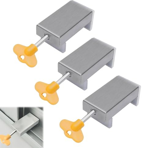 Verrou Baie Vitrée Coulissante, 3 Pièces Verrou Bloc Porte Coulissante D'aluminium Sécurité Réglable Anti vol, Bloque Fenetre pour La Sécurité Des Enfants de Fenêtre Fiable et Pratique