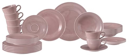 Seltmann Weiden Beat Color Glaze - Servizio da tavola da 30 pezzi, in porcellana con tazzine da caffè, piattini, piatti per la colazione, piatti fondi e lavastoviglie e adatti al microonde, rosa