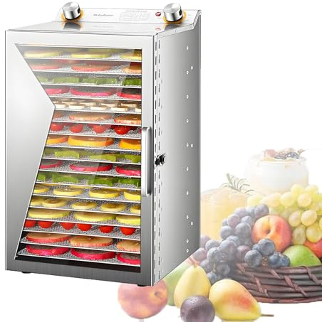 EpyGnom Essiccatore Alimentare Essicatori per Alimenti Carne Naturali in Acciaio Inox 0-12H Timer e Temperatura Regolabili 30-90℃ per Carne Secca Erbe Frutta e Snack per Cani 18-Layer