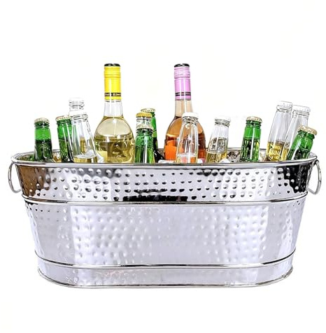 Ice Bucket Galvanized Tub, Drink Buckets for Parties, Metal Bucket with Carry for Beer Whiskey Wine and Cocktails