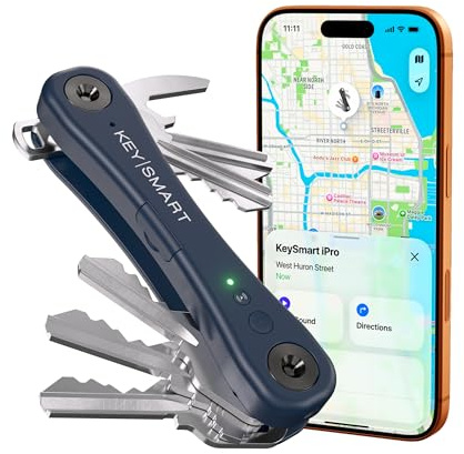 KeySmart iPro Key Finder Locator with Sound - Keychain Key Holder, Apple Find My App Compatible, Key Organizer, Compact Clutter-Free Key Chain Tracker, Tech Gifts for Men (Up to 14 Keys, Blue)