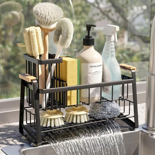 Housolution 2-Tier Sponge Holder for Kitchen Sink Caddy with Brush Holder