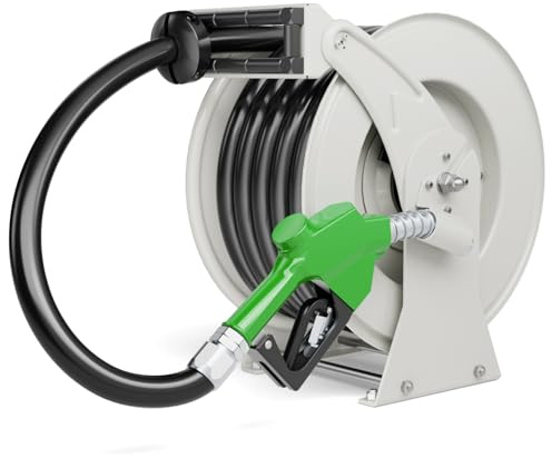 Fuel Hose Reel Retractable 1'' 33ft with Fueling Nozzle, Diesel Fuel Hose Reel Auto Spring Driven 300 PSI Industrial, Swivel Steel Construction Reel For Plane Ship Vehicle
