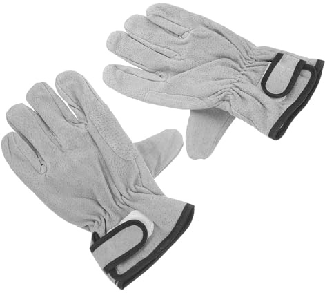 Ciieeo Schweißerhandschuhe Hitzebeständige Feuerschutzhandschuhe aus Schweinsleder 1 Paar Kurze Graue Arbeitshandschuhe mit Verstärkter Handfläche für Schweiß und Reparaturarbeiten im