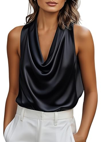 ZTFYKLIN Chaleco Mujer Verano Blusas De Satén Para Mujer, Camisas Abotonadas, Tops Manga Larga (Black, L) Camiseta Hombre Tirantes Con Sujetador Roja Vaqueros Anchos Capa Blanca Running