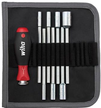 Wiha Schraubendreher mit Wechselklingen Set SYSTEM 6 (27712), 9 tlg. für tiefliegende Schrauben, Innensechskant/Kreuz/TORX/Schlitz inkl. Rolltasche