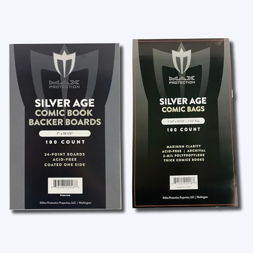 Max Protection Silver Age Comic Book Bags and Boards - Thick Size 1000 Pack - Acid-Free Archival Backing Boards and Clear Protective Comic Sleeves