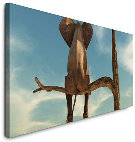 Paul Sinus Art GmbH Elefant auf einem Baum 120x 50cm Panorama Leinwand Bild XXL Format Wandbilder Wohnzimmer Wohnung Deko Kunstdrucke