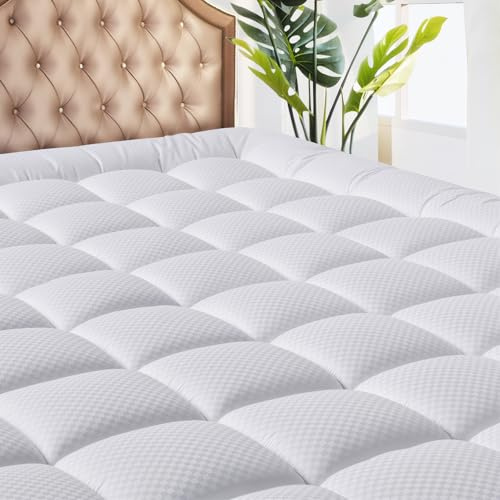 MATBEBY Twin Size Mattress Pad - Cooling Breathable Mattress Topper, Quilted Fitted Mattress Protector, Pillow Top Mattress Cover with 8-21 Deep Pocket, Soft, Machine Washable, White, 39x75 Inches