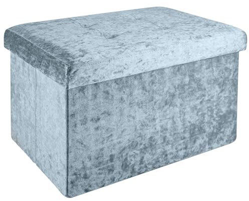 INTIRILIFE Faltbare Sitzbank 49x30x30cm in Samt Blaugrau - Sitzwürfel mit Stauraum und Deckel mit Samtbezug - Sitzcube Fußablage klappbare Aufbewahrungsbox Truhe Hocker